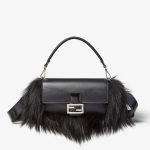 FENDI Baguette® Black leather and fur bag